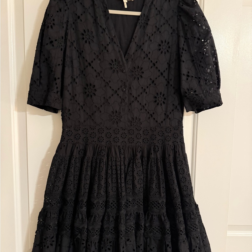 Maje Black Floral Lace Midi Dress